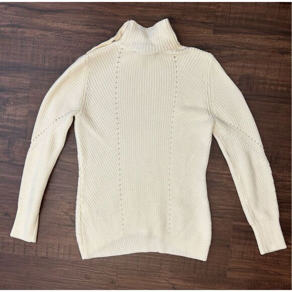 WHBM NWT Cream “Ecru” Knit Silver Button Ribbed Sweater, Sz XS, MP $120 - Picture 6 of 8